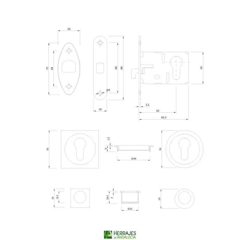 Kit cierre puerta corredera 103 negro | Herrajes de Andalucía