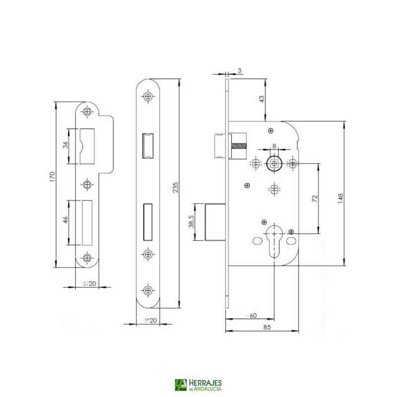 Cerradura Mega 349 Inther 60 mm | Herrajes de Andalucía