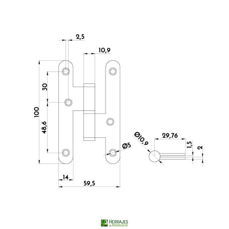 Pernio Inther 3305 100 mm Latón Satinado Izq. | Herrajes de Andalucía