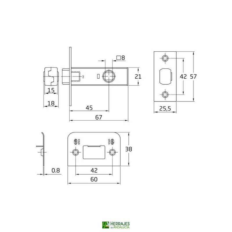 Picaporte Modelo 6/45mm cuero AMIG | Herrajes de Andalucía