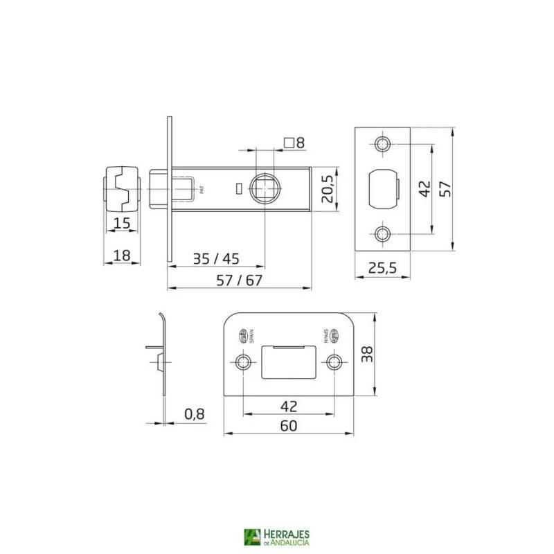Picaporte de embutir modelo 6/45mm Marca Amig | Herrajes de Andalucía