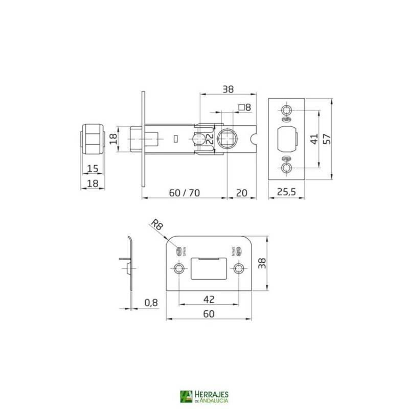 Picaporte Embutir 60 mm Canto Cuadrado | Herrajes de Andalucía