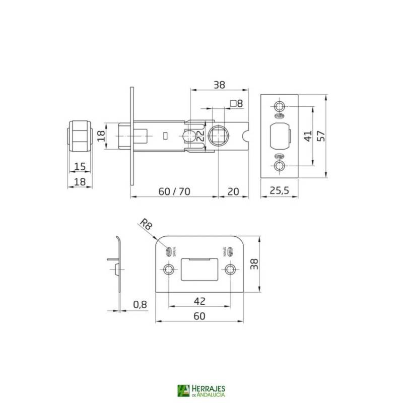 Picaporte Embutir 70 mm para Roseta | Herrajes de Andalucía