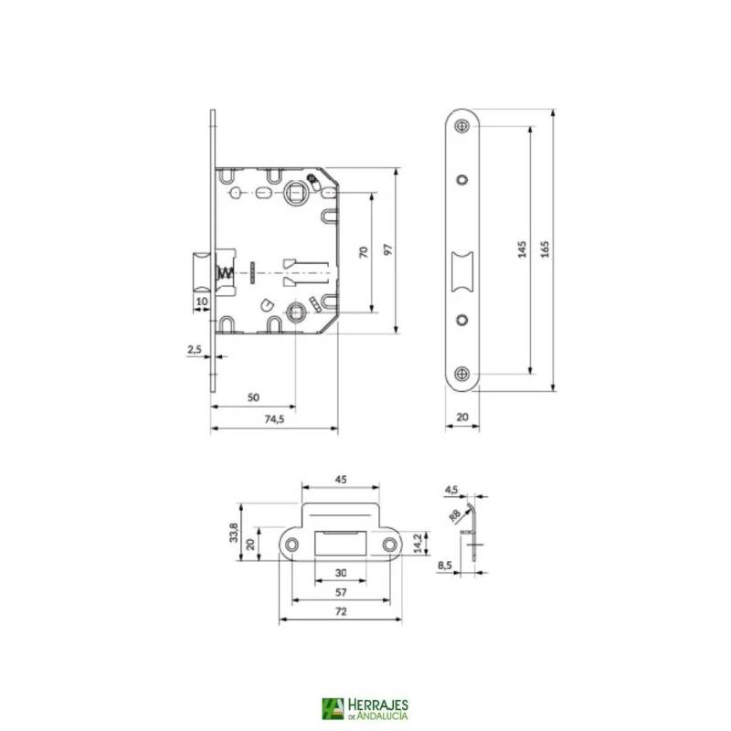 Picaporte INTHER 2023/70MM blanco | Herrajes de Andalucía