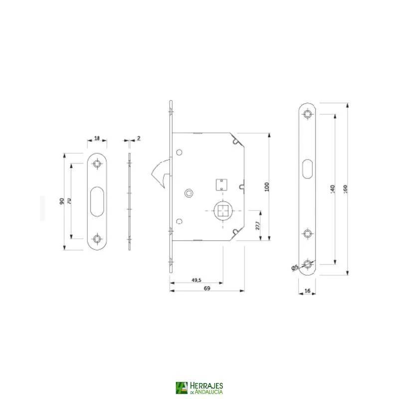 Kit condena puertas correderas 50x50mm negro | Herrajes de Andalucía