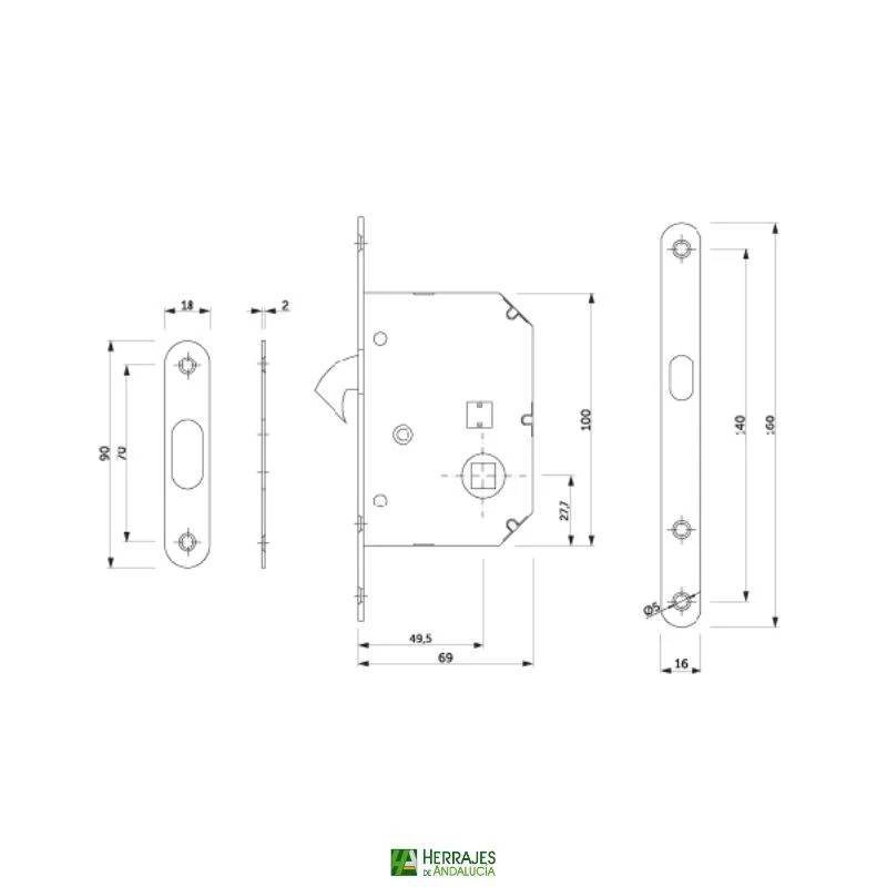 Kit puerta corredera F16 blanco 50 mm | Herrajes de Andalucía