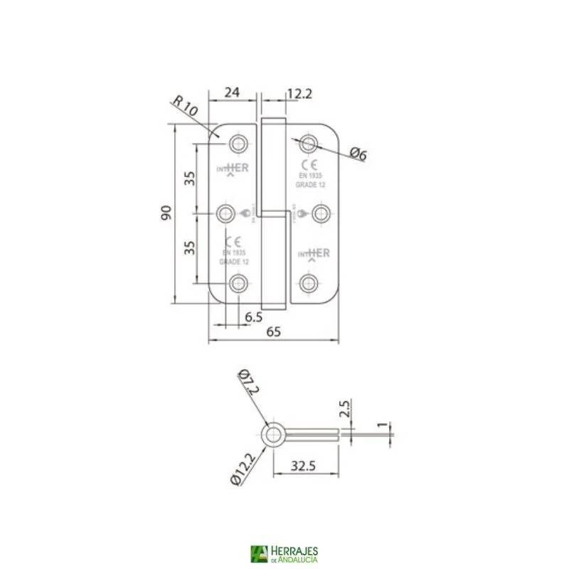 Bisagra 9065 CRC RF 120kg derecha Inther | Herrajes de Andalucía