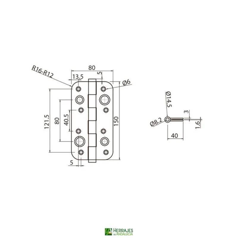Bisagra Seguridad 917 níquel para puerta blindada Inther | Herrajes de Andalucía