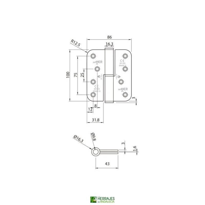 Bisagra 1086 CRC RF 120kg Inther | Herrajes de Andalucía
