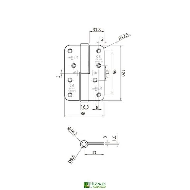 Bisagra Inther 1286 CRC inoxidable 120 kg | Herrajes de Andalucía
