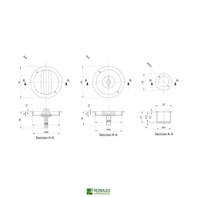Kit Cierre Corredera 50 mm latonado pulido | Herrajes de Andalucía