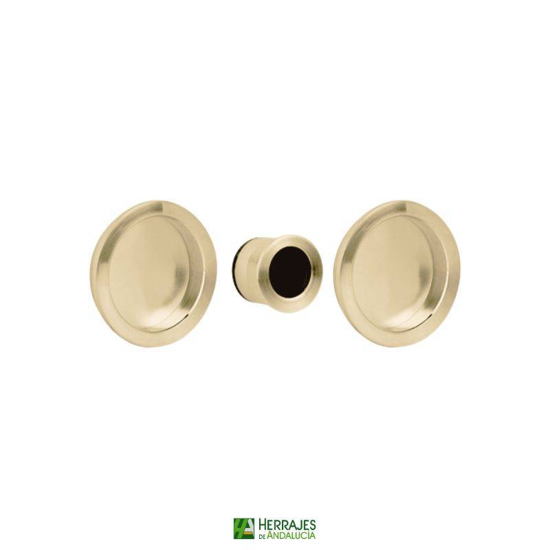 Kit puerta corredera cazoleta + dedal latón pulido |Herrajes de Andalucía