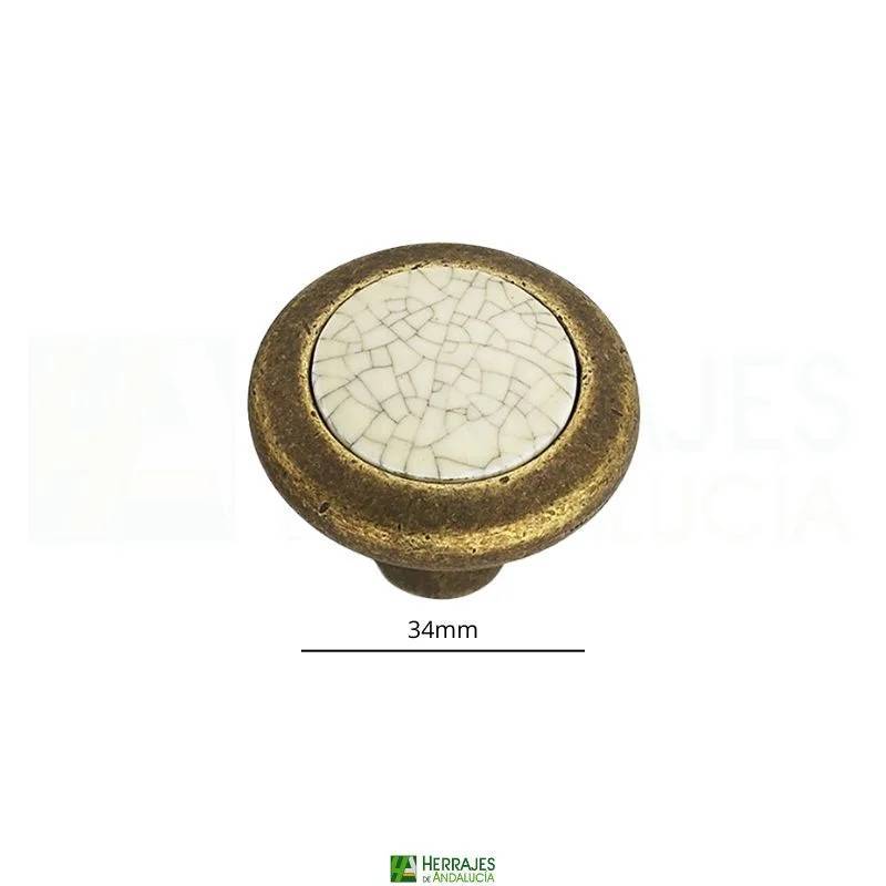 Pomo Ø34 mm porcelana craquelé bronce rústico | Herrajes de Andalucía