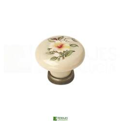 Pomo porcelana floral Ø30 mm bronce viejo | Herrajes de Andalucía