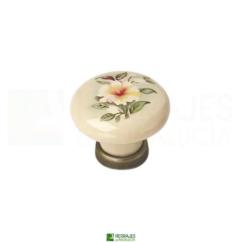 Pomo porcelana floral Ø30 mm bronce viejo | Herrajes de Andalucía