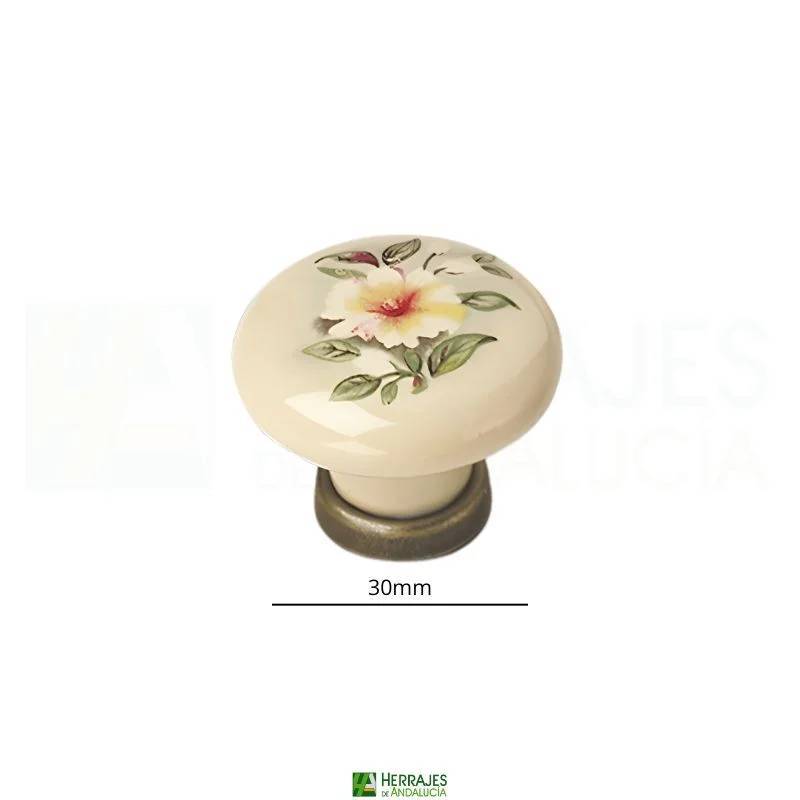 Pomo porcelana floral Ø30 mm bronce viejo | Herrajes de Andalucía
