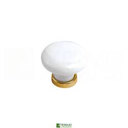 Pomo Porcelana Blanca 30 mm Dorado 24K | Herrajes Andalucía