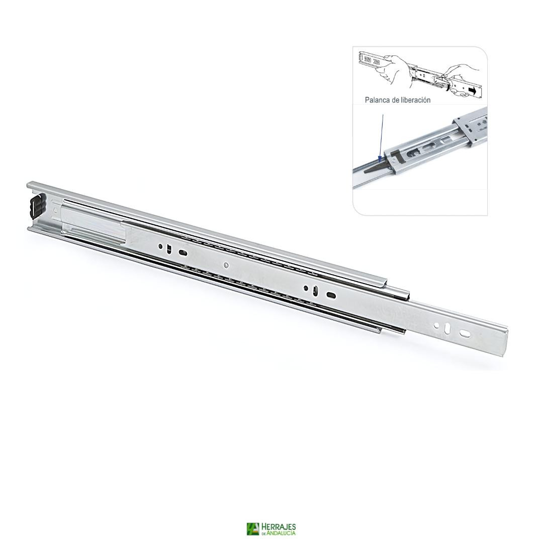 EMUCA - Guías Laterales Para Cajones Con Rodamiento De Bolas 45mm X 500mm, Pack De 5 Juegos De Guías De Extracción Total Con Cierre Suave